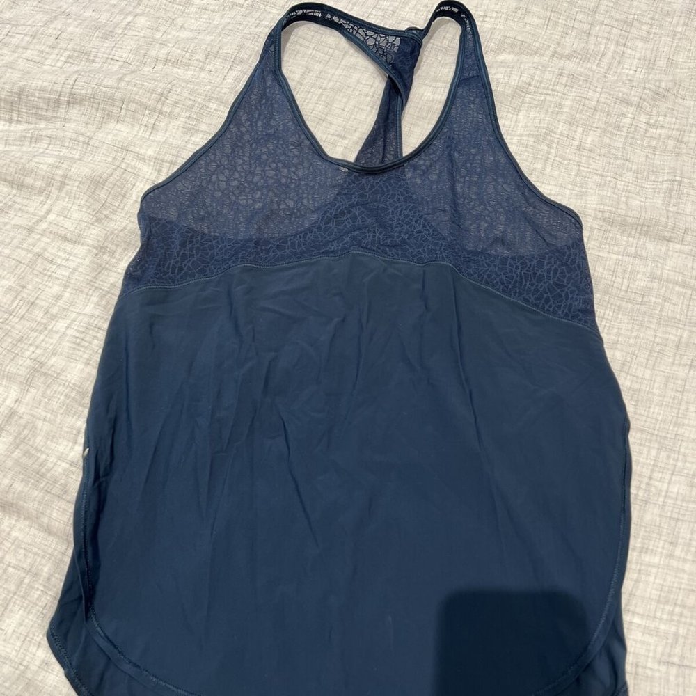 Lululemon blue tank top - lace detail with twisted back